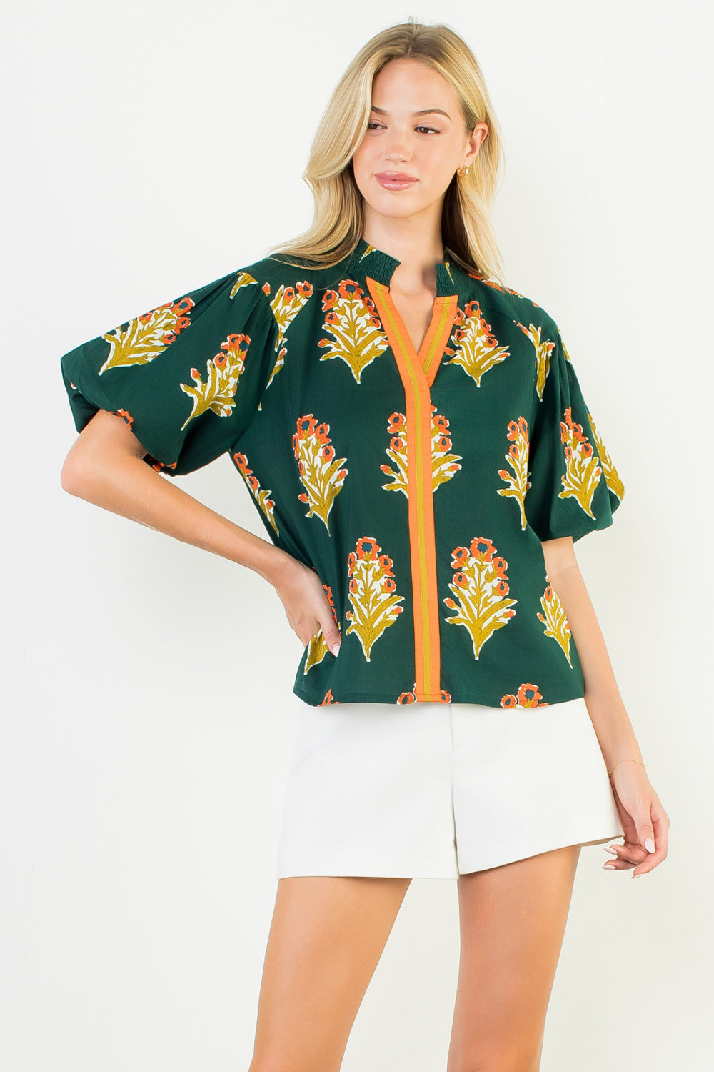THML Puff Sleeve Floral Detail Top