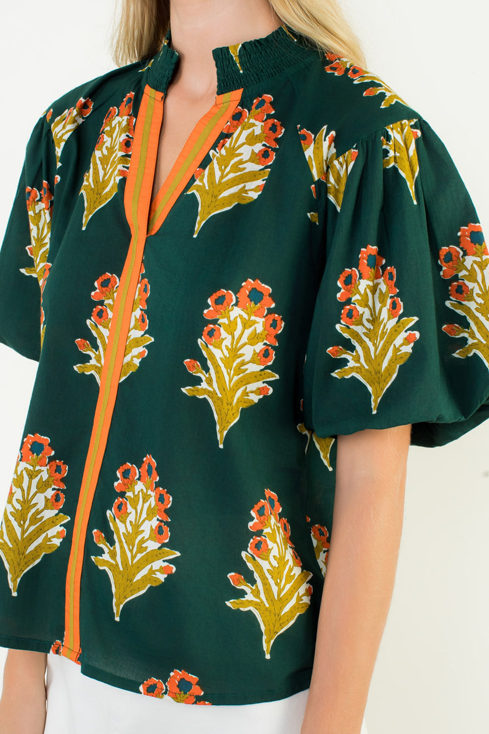 THML Puff Sleeve Floral Detail Top