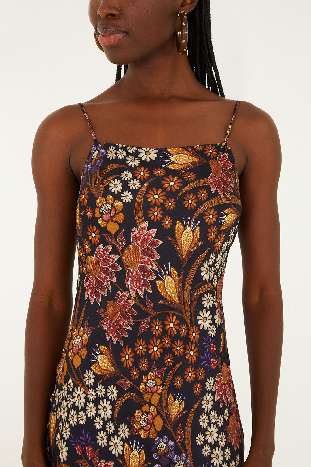 Farm Rio Lili Black Slip Maxi Dress