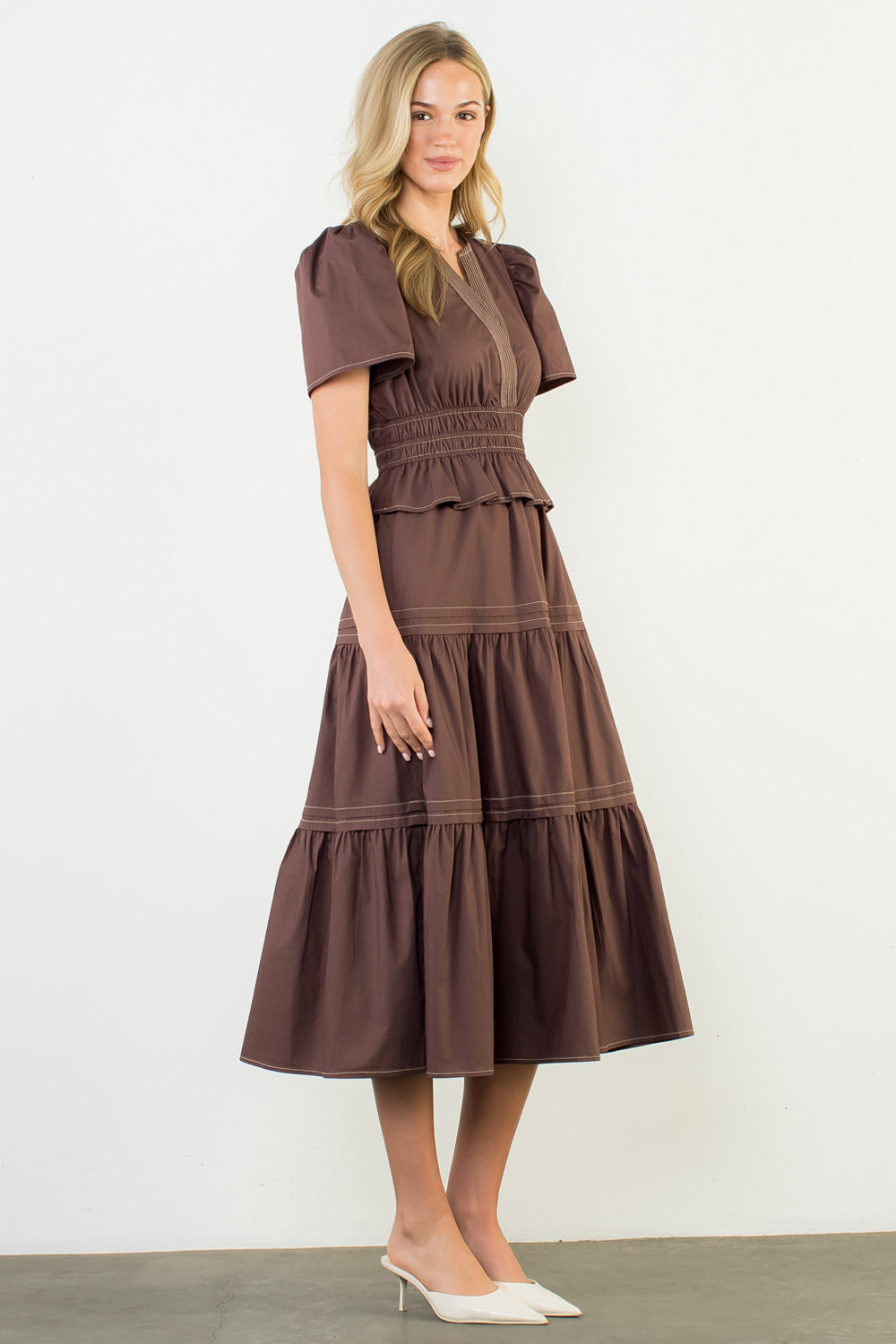 THML S/S V-Neck Midi Dress