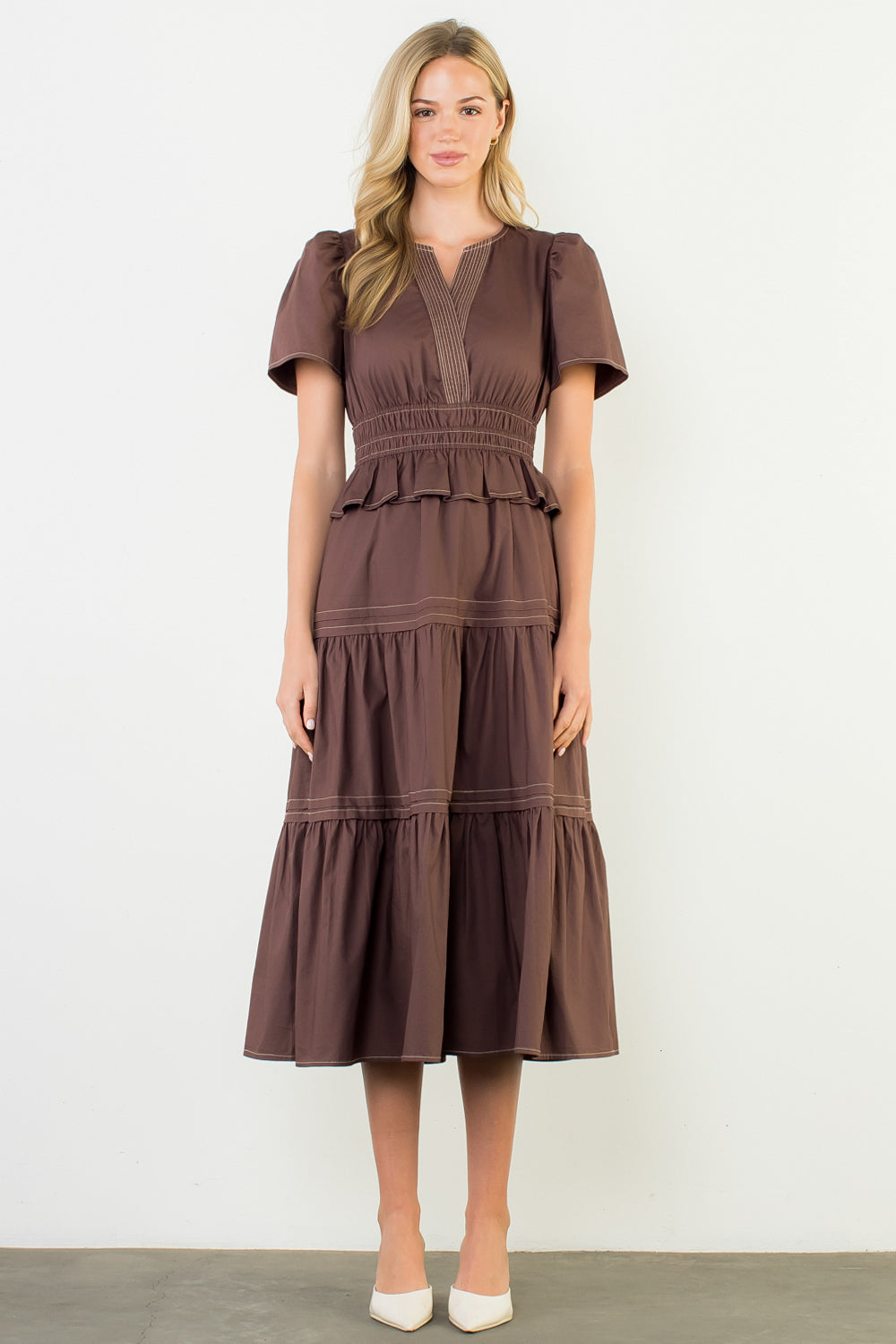 THML S/S V-Neck Midi Dress