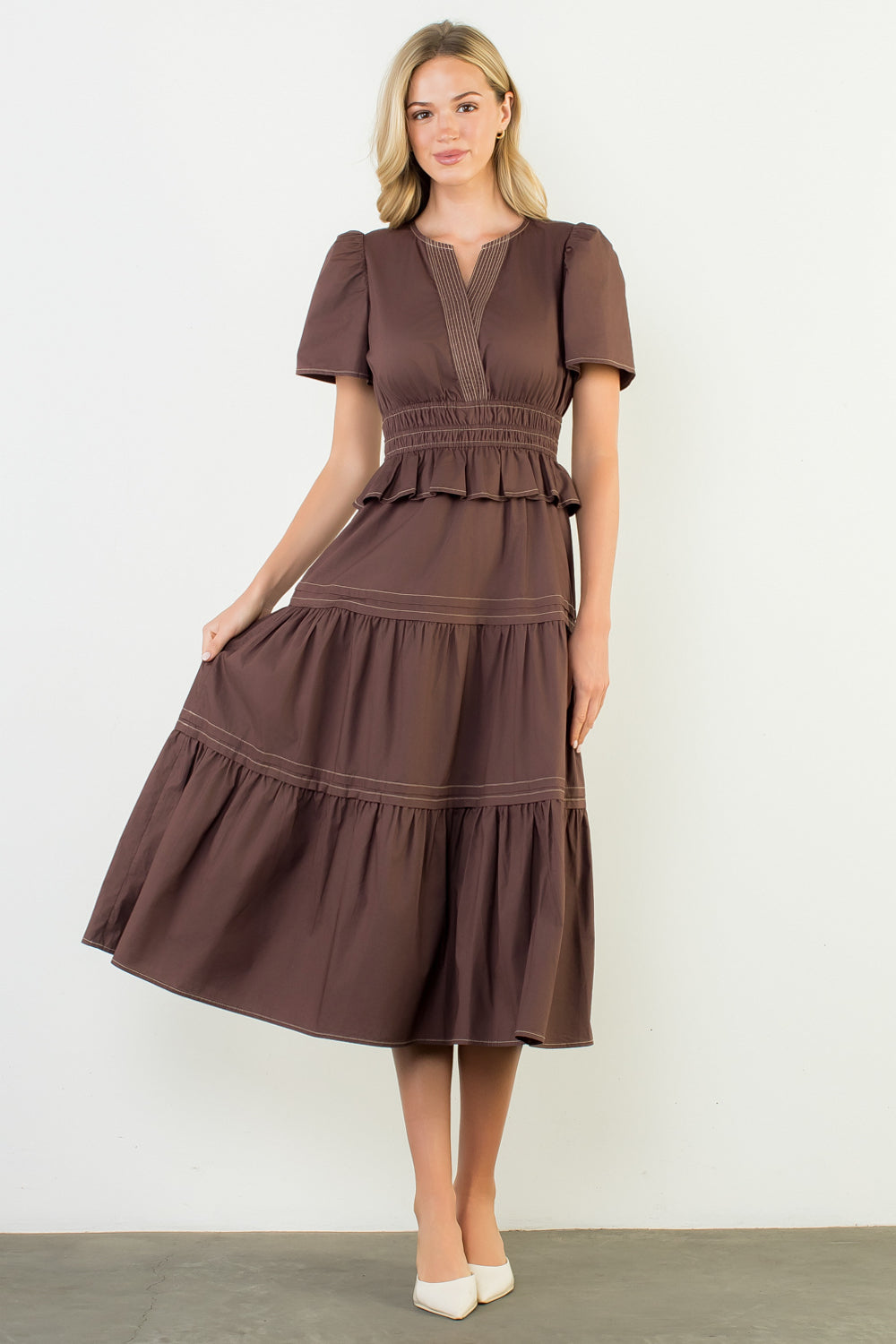 THML S/S V-Neck Midi Dress