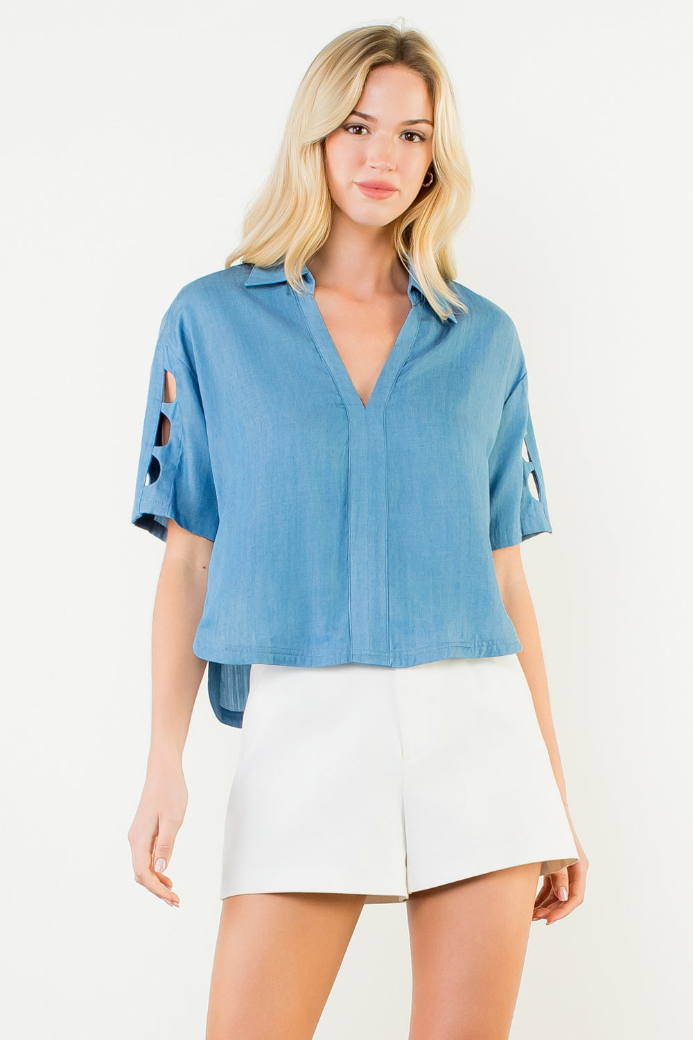 THML Short Sleeve Denim Top