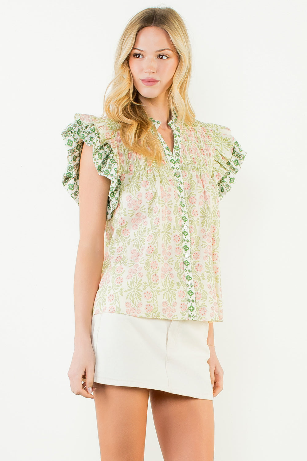 THML Flutter Sleeve Floral Top