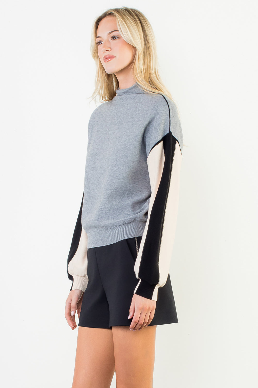 THML Colorblock Mock Neck Sweater
