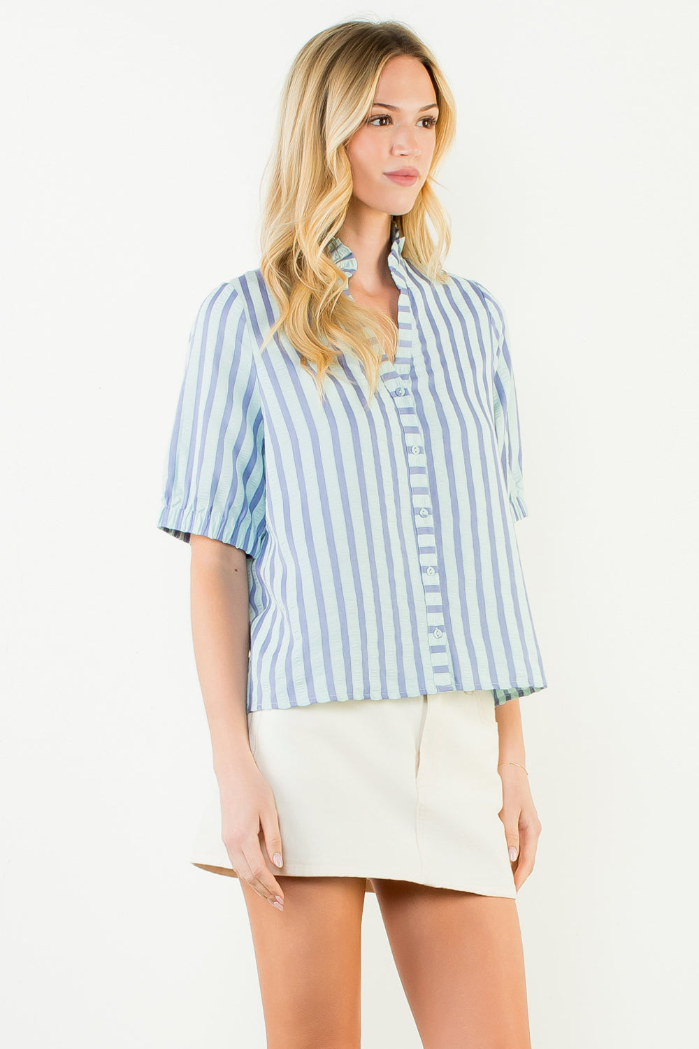THML SS Striped Button Down Top