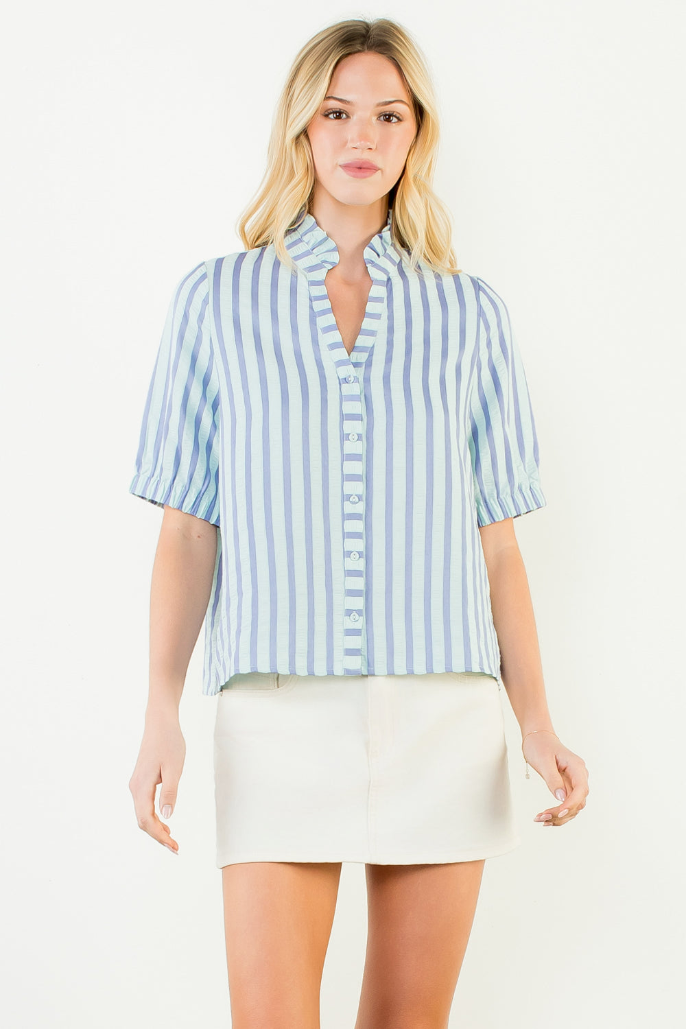 THML SS Striped Button Down Top