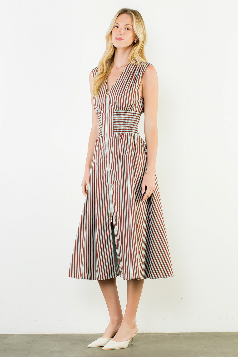 THML Sleeveless vertical stripes zippered dress