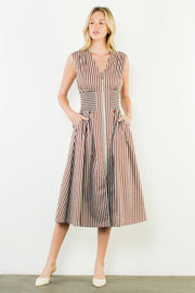 THML Sleeveless vertical stripes zippered dress