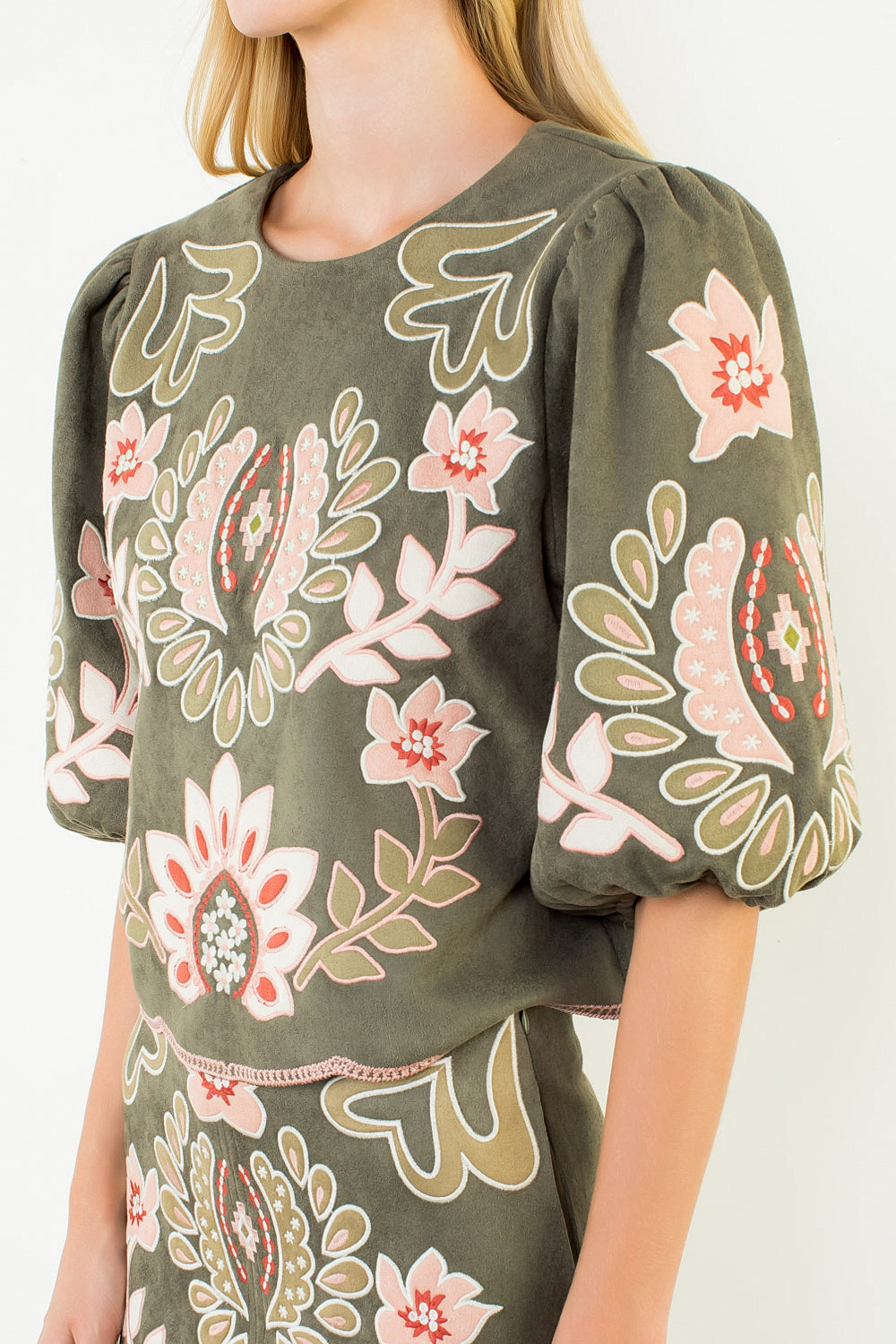 THML Suede Puff Sleeve Top