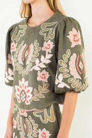THML Suede Puff Sleeve Top
