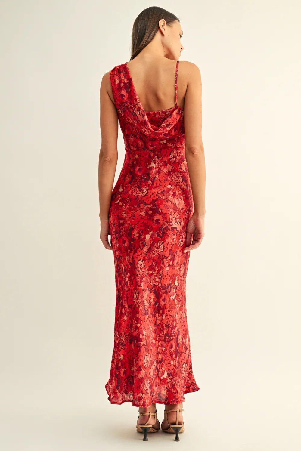 Adelyn Rae Charlotte Flower Cowl Neck Maxi Dress
