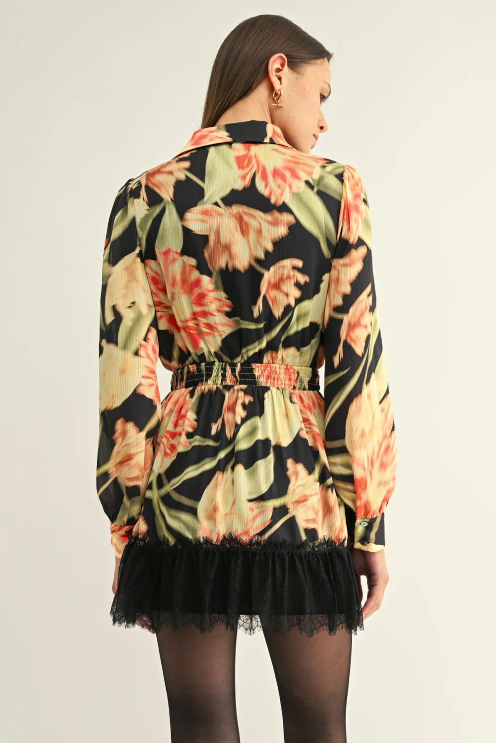 Adelyn Rae Frida Lace Hem Shirt Dress F2610D7472