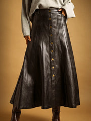 Miou Muse Faux Leather Button Front Skirt
