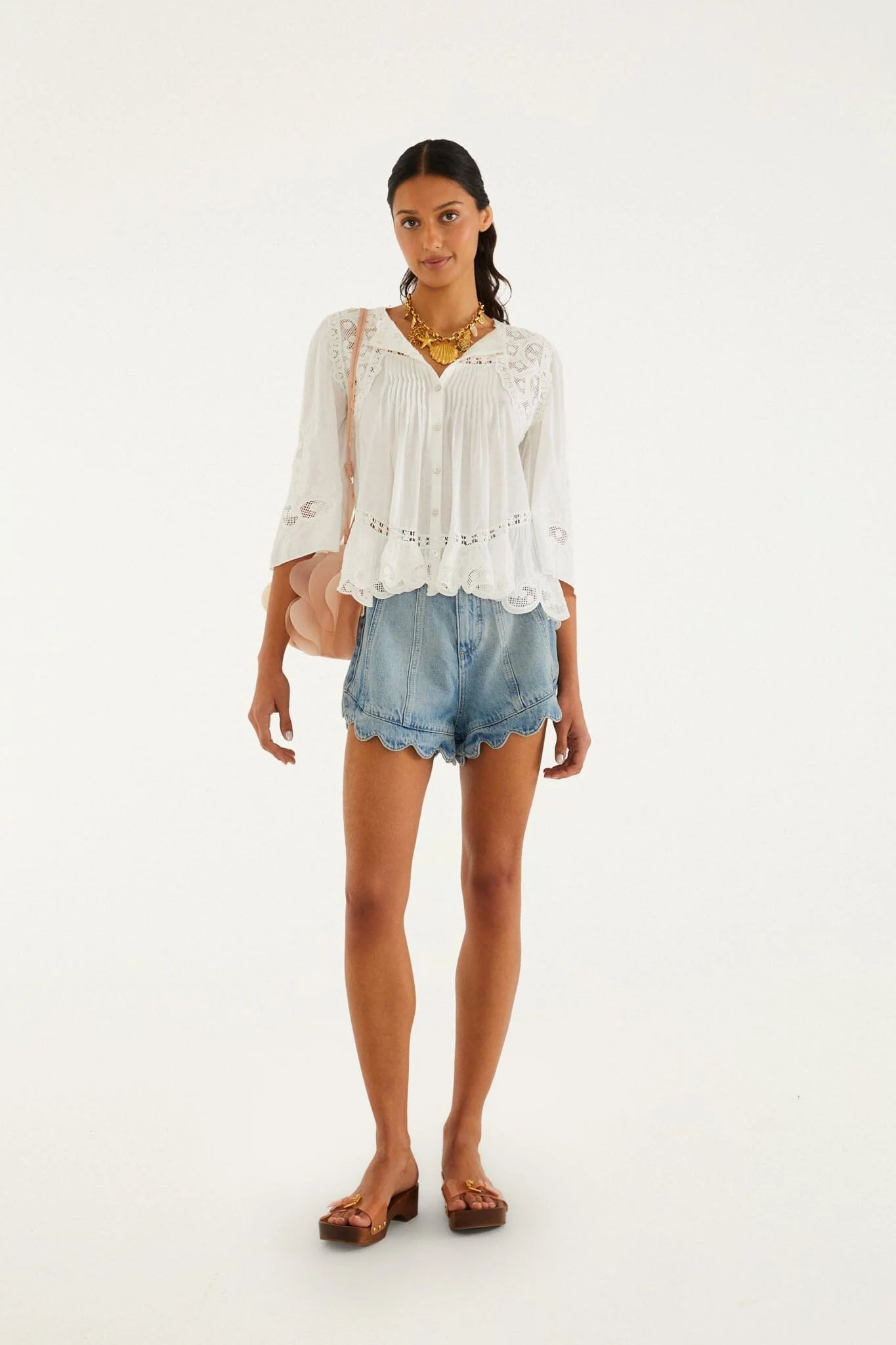 Farm Rio Romantic Ruffle Denim Shorts
