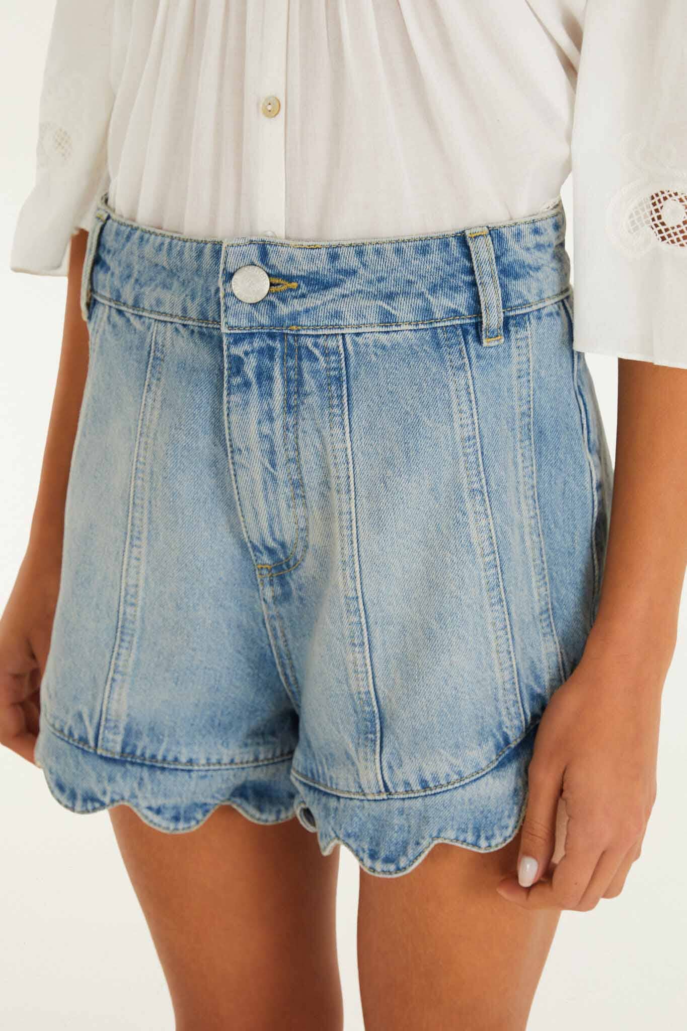 Farm Rio Romantic Ruffle Denim Shorts