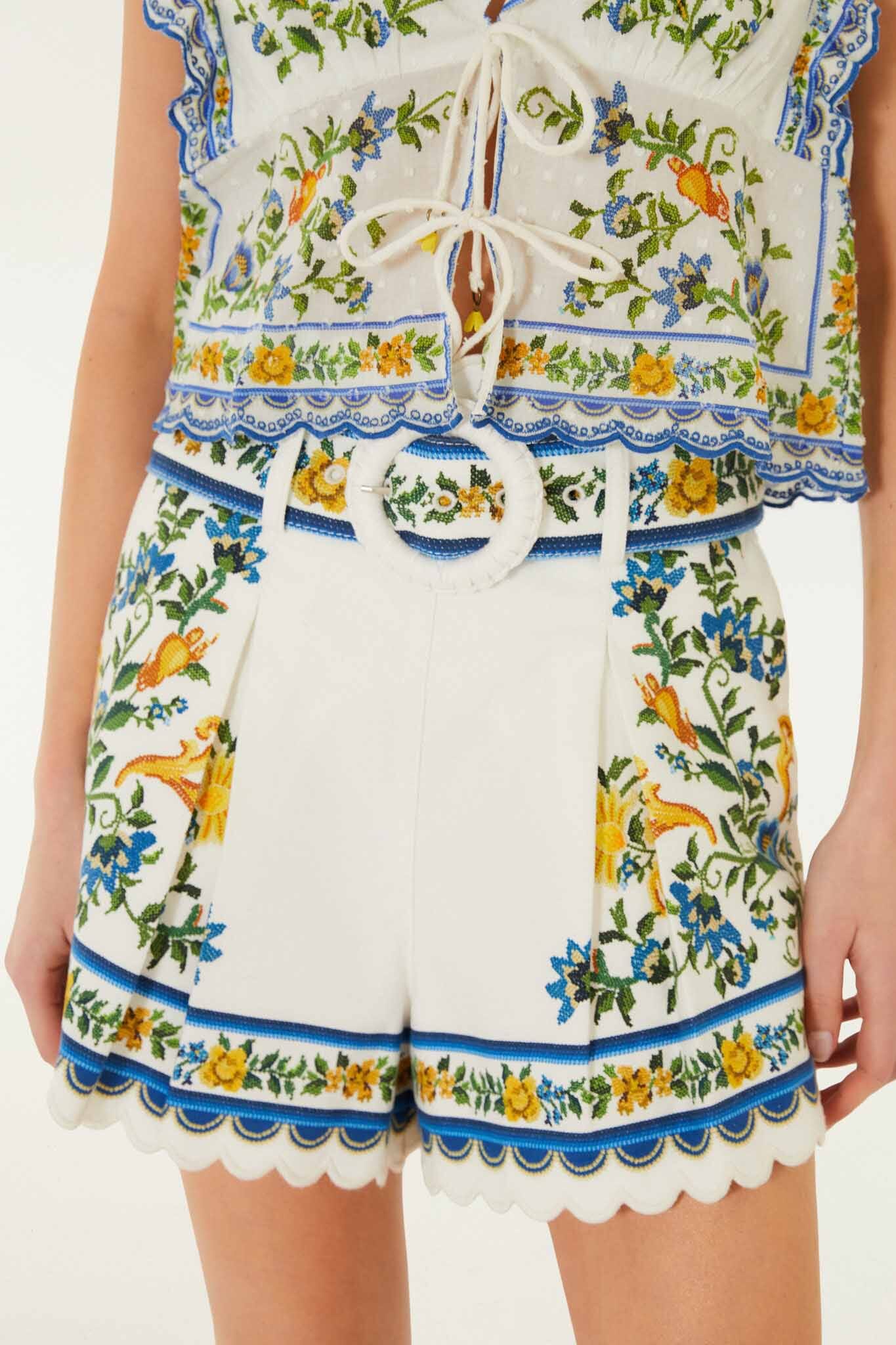 Farm Rio Emily Floral Tapestry Off-White Shorts