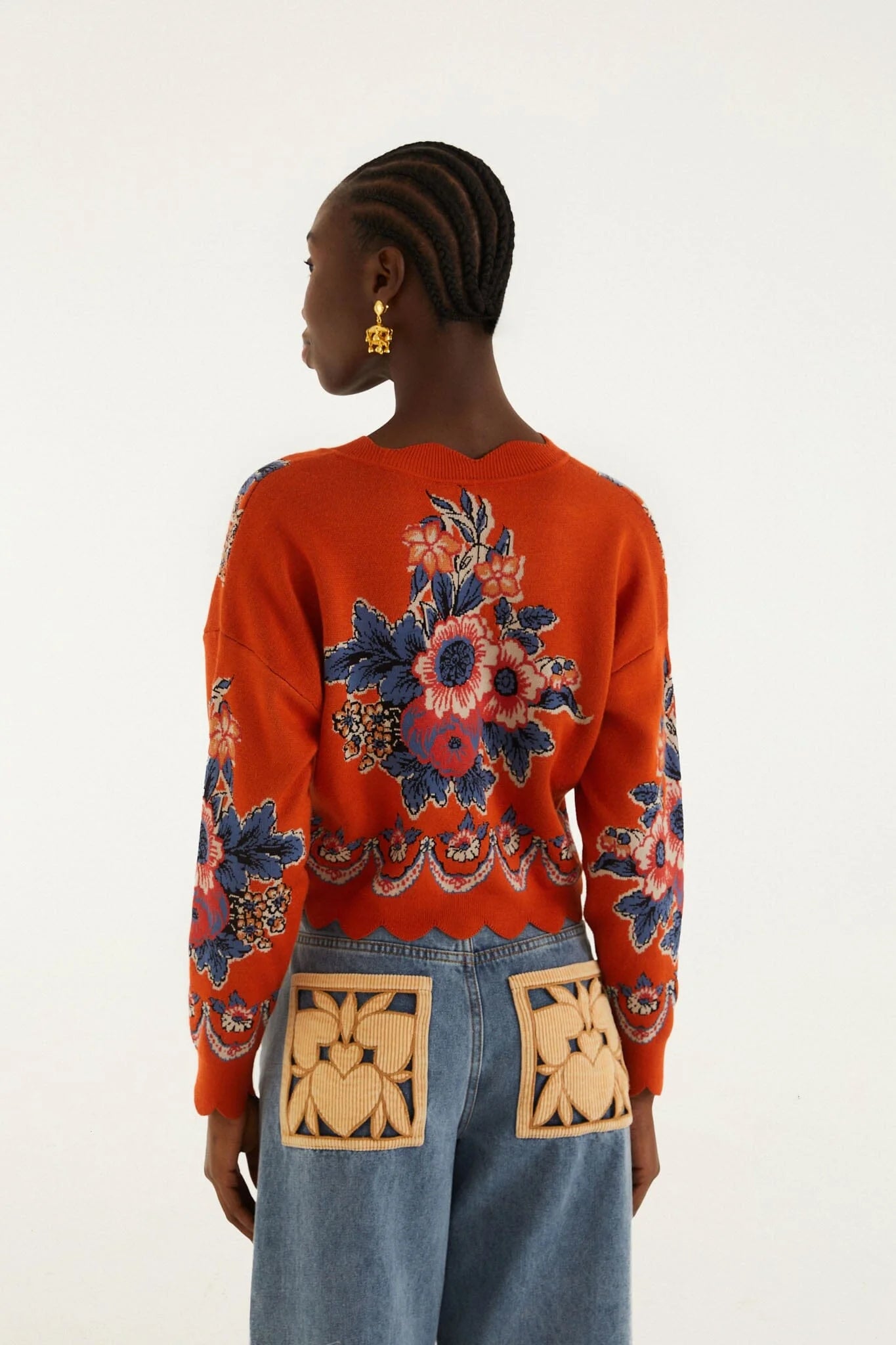 Farm Rio Victorian Floral Teracot Knit Cardigan