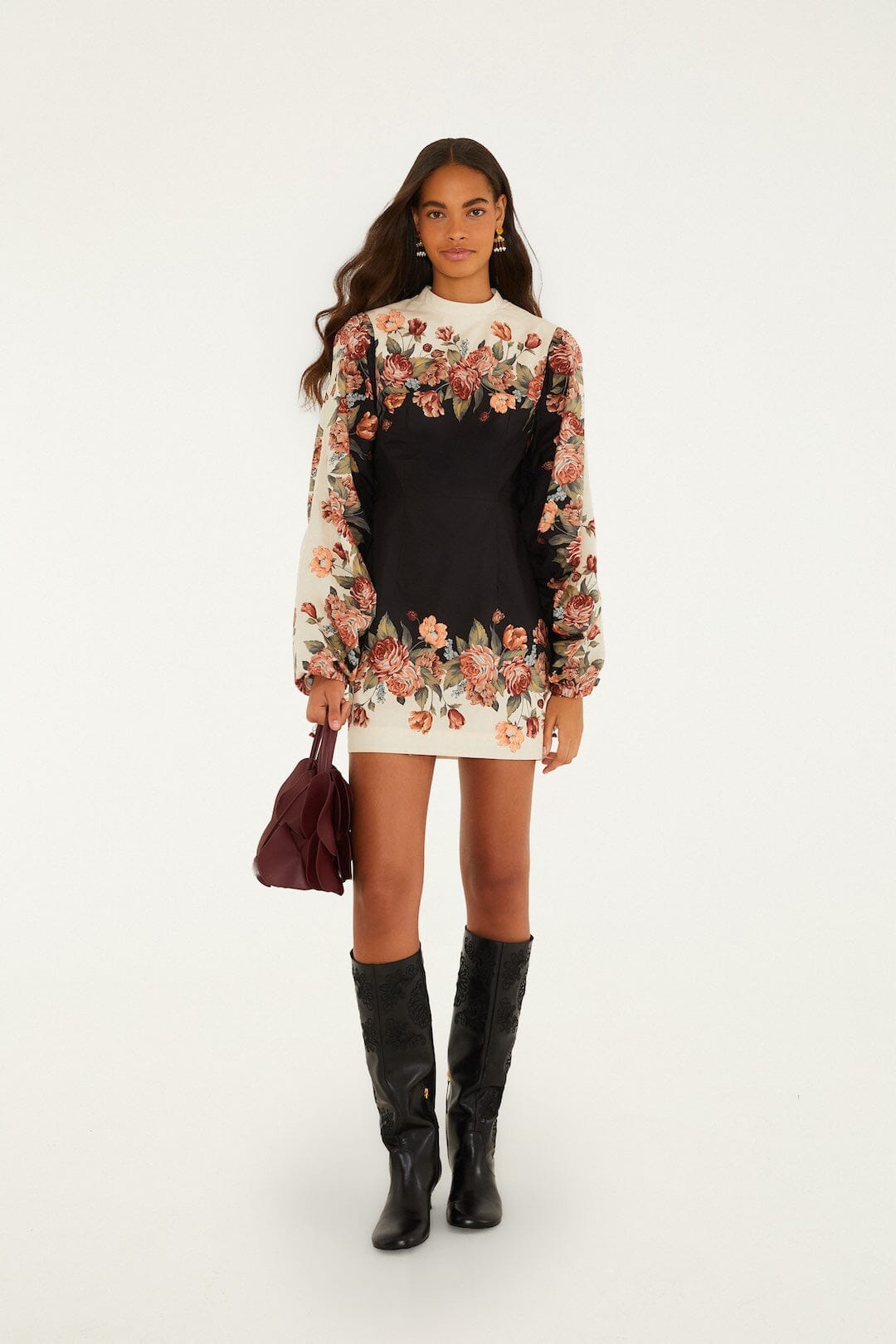 Farm Rio Winter Floral Cream LS Mini Dress