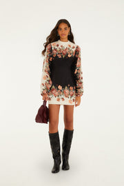 Farm Rio Winter Floral Cream LS Mini Dress