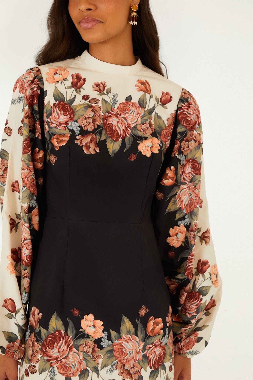 Farm Rio Winter Floral Cream LS Mini Dress