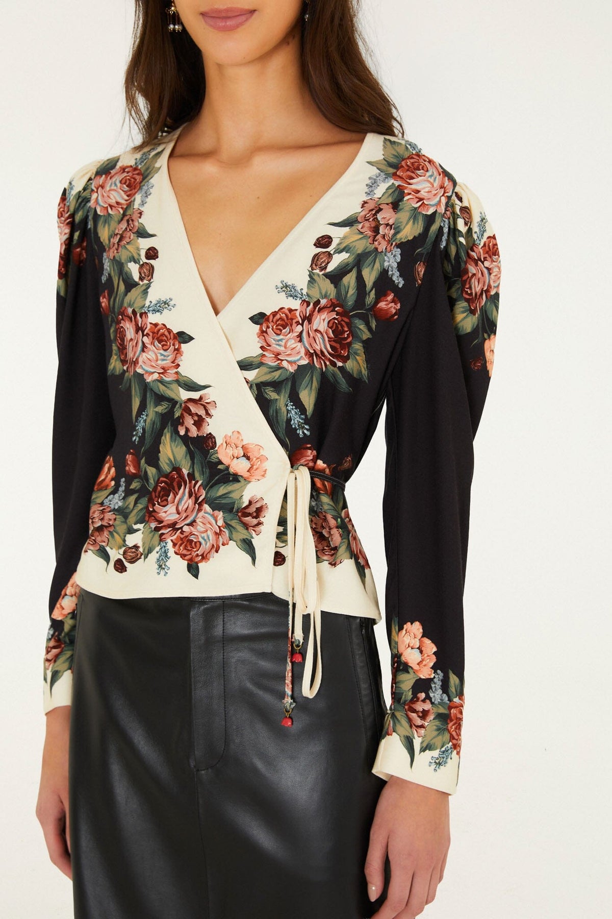 Farm Rio Winter Floral Cream LS Blouse
