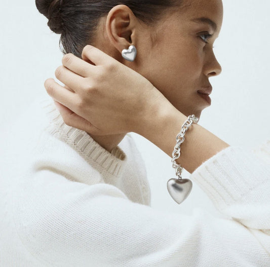 Roxanne Assoulin Puffy Heart Stud Earring Silver