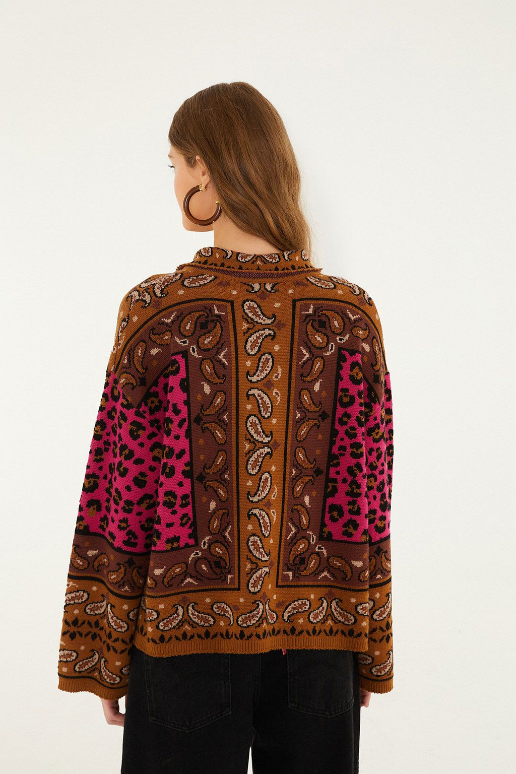 Farm Rio Leopard Scarf Polo Sweater