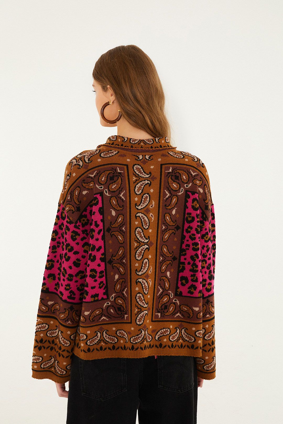 Farm Rio Leopard Scarf Polo Sweater