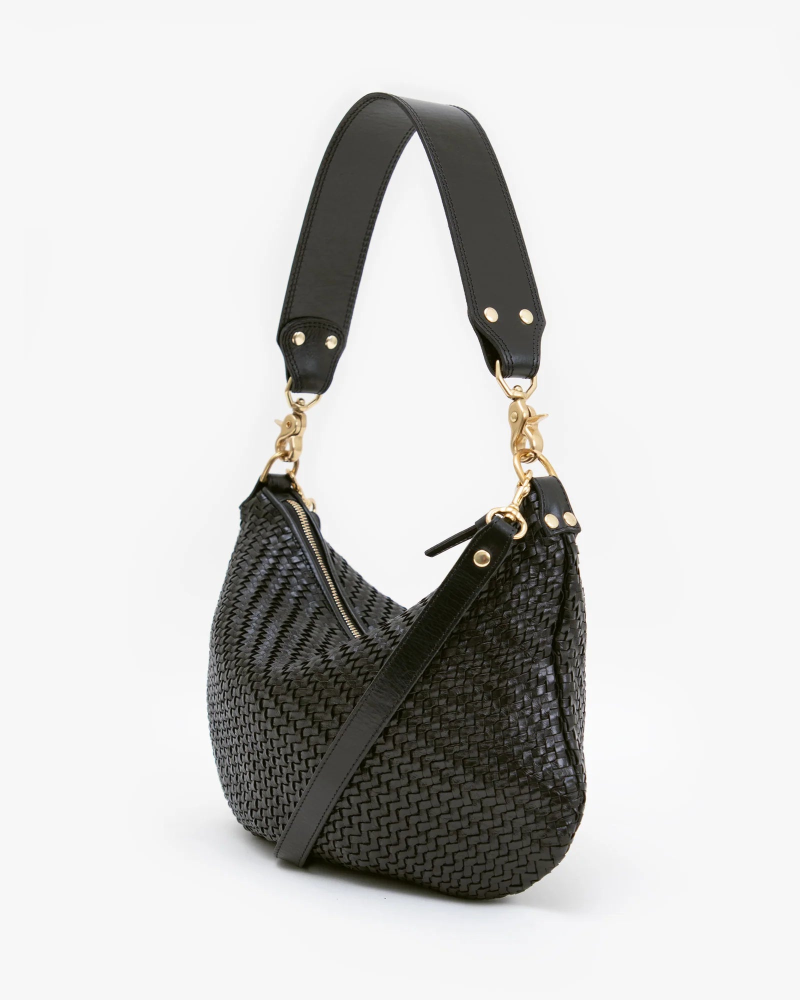 Clare V Moyen Messenger Woven ZigZag Black