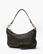 Clare V Moyen Messenger Woven ZigZag Black
