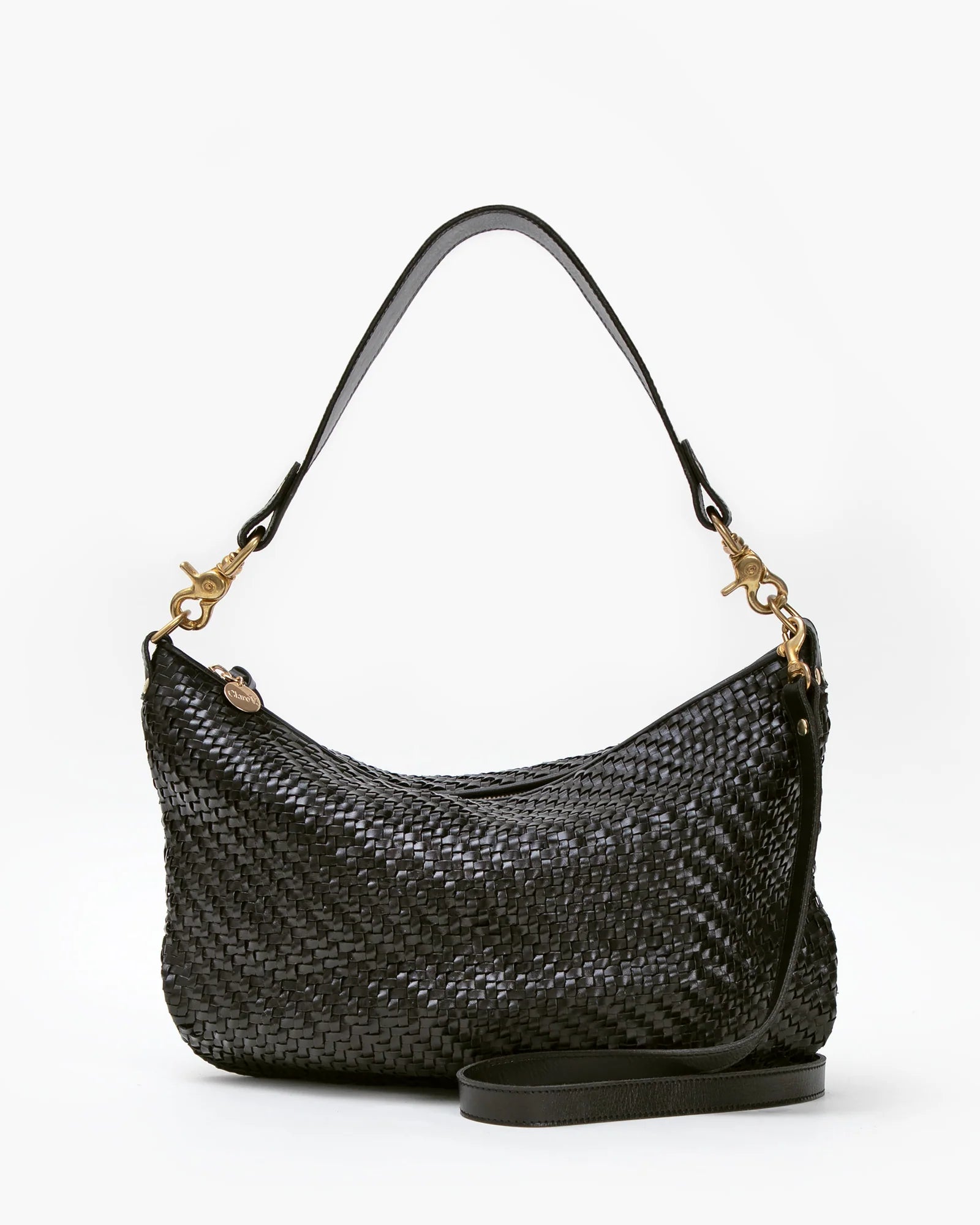 Clare V Moyen Messenger Woven ZigZag Black