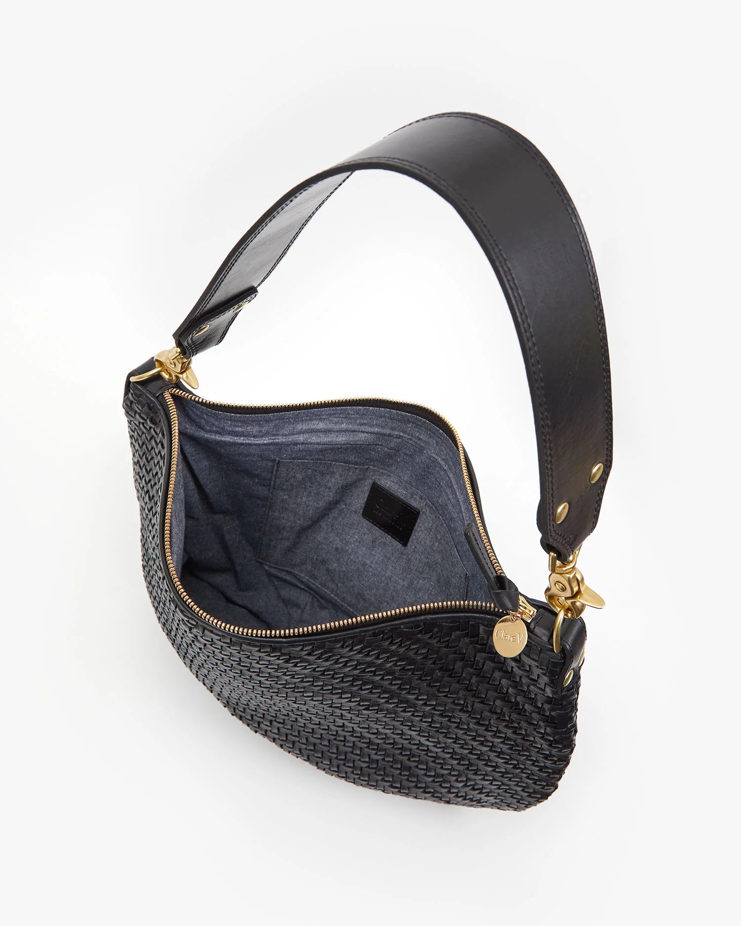 Clare V Moyen Messenger Woven ZigZag Black