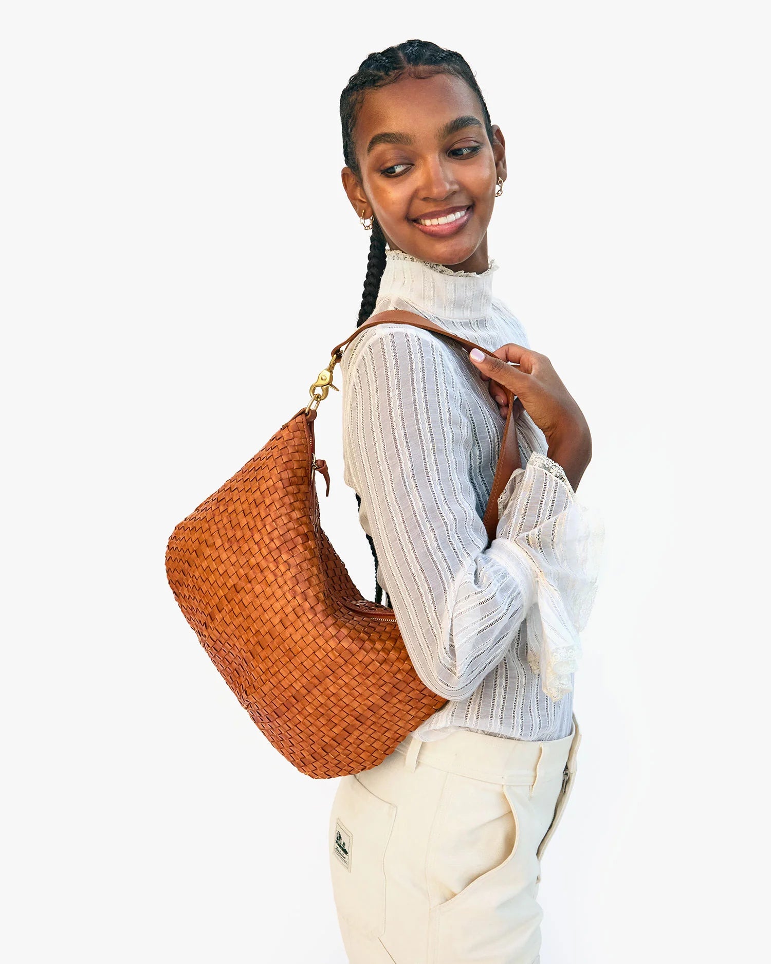 Clare V Moyen Messenger Woven Checker Natural