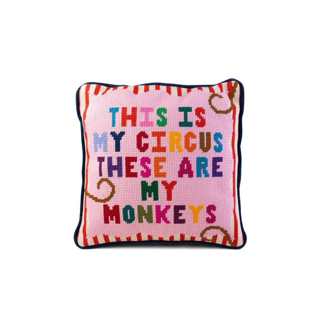 Furbish Needlepoint Pillow My Monkeys