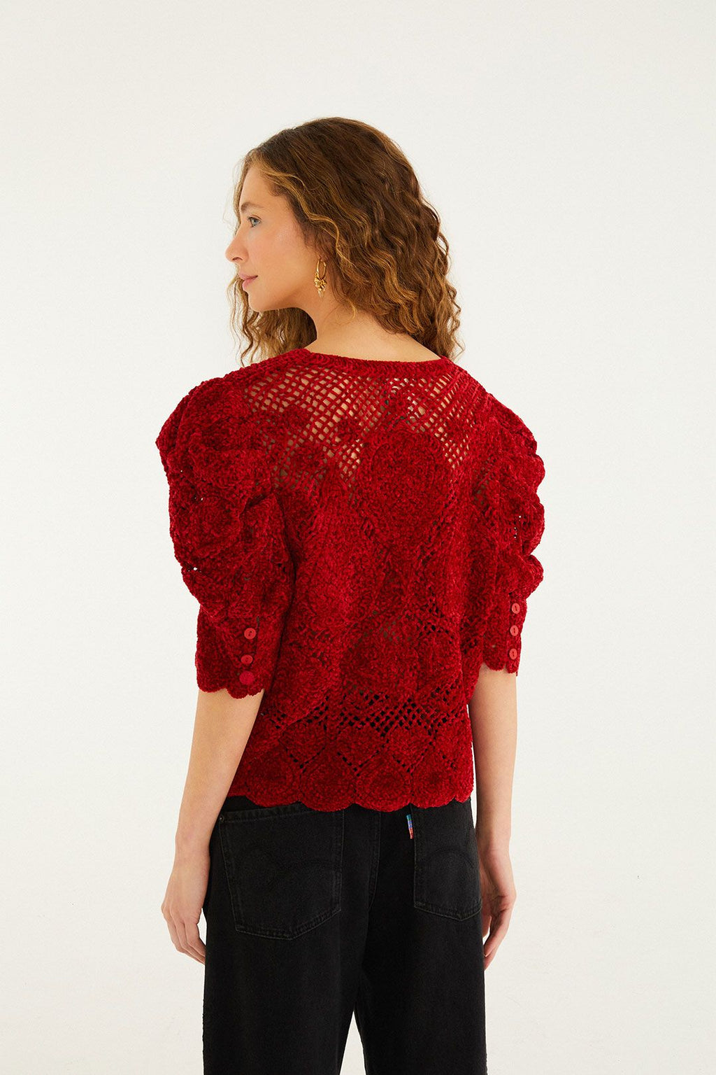 Farm Rio Red Rococo Heart Crochet Cardigan