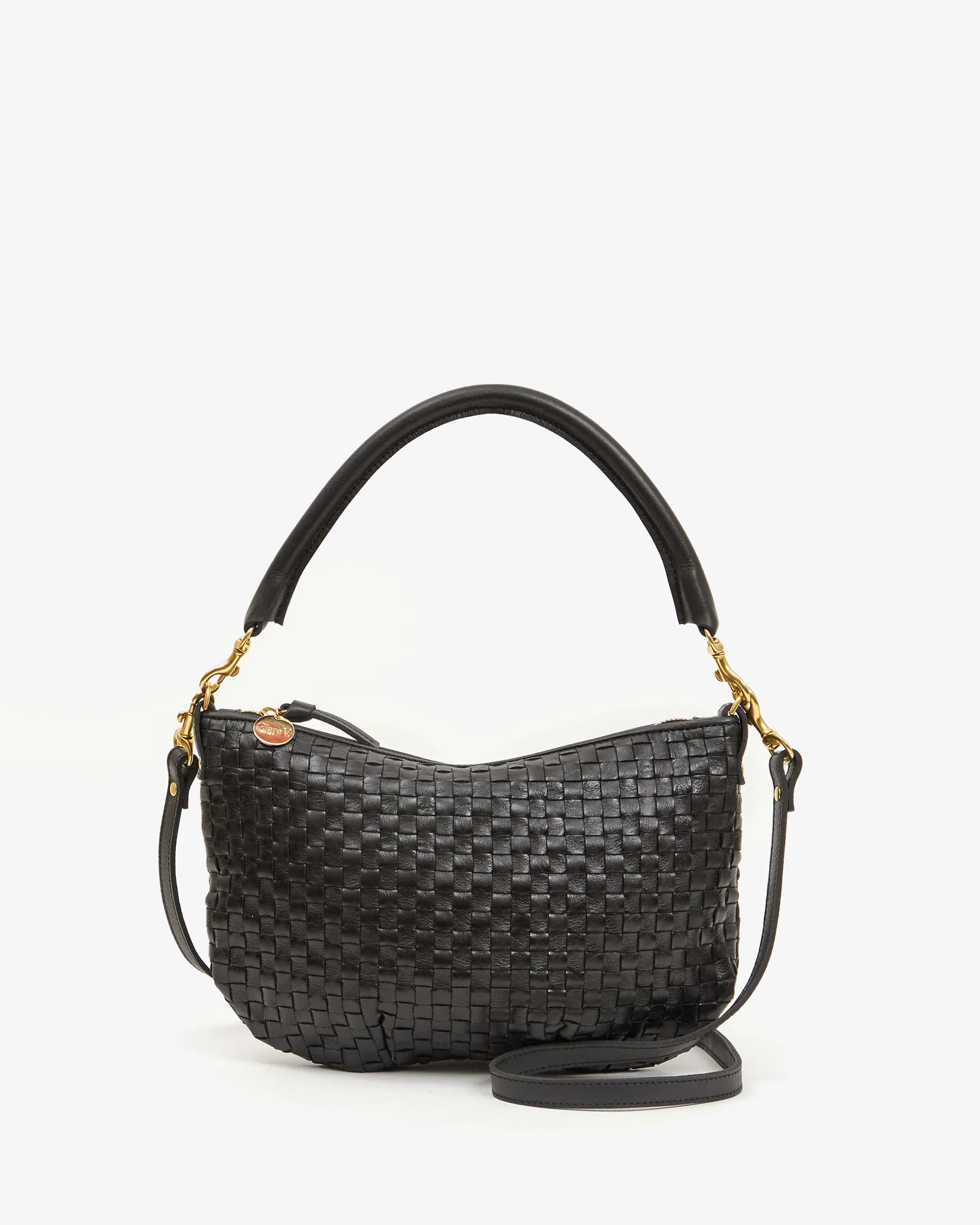 Clare V Petit Moyen Messenger Woven Checker Black
