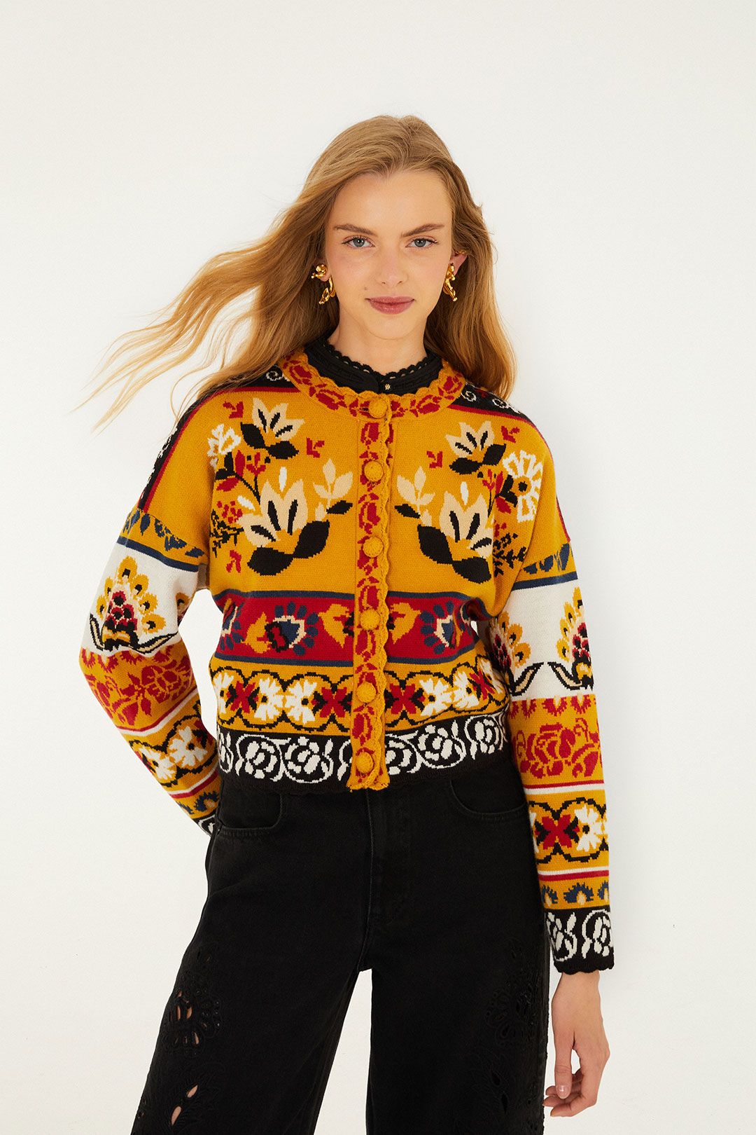Farm Rio Folk Stitched Cardigan