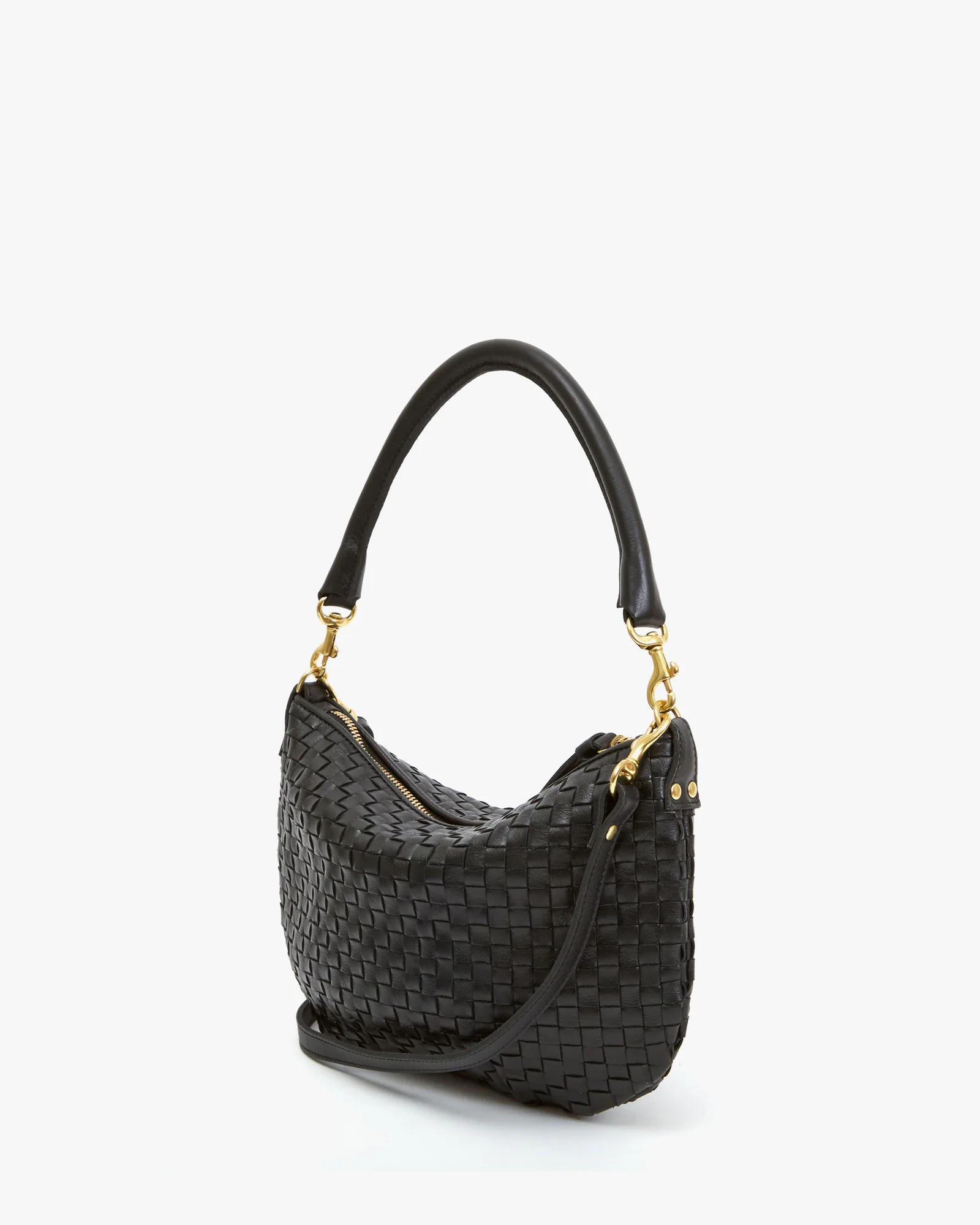 Clare V Petit Moyen Messenger Woven Checker Black